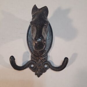 Cast Iron Horse Head Double Hook - Black